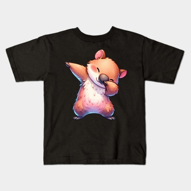 Cute Kawaii Wombat Dabbing Kids T-Shirt by Visual Vibes